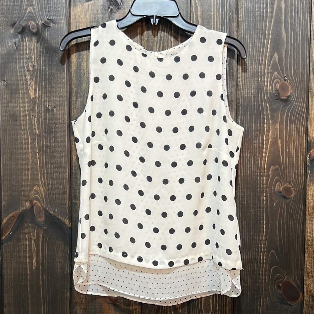 White & Black Layered Polka Dot Sleeveless Top S Sheer French Office Chic Preppy